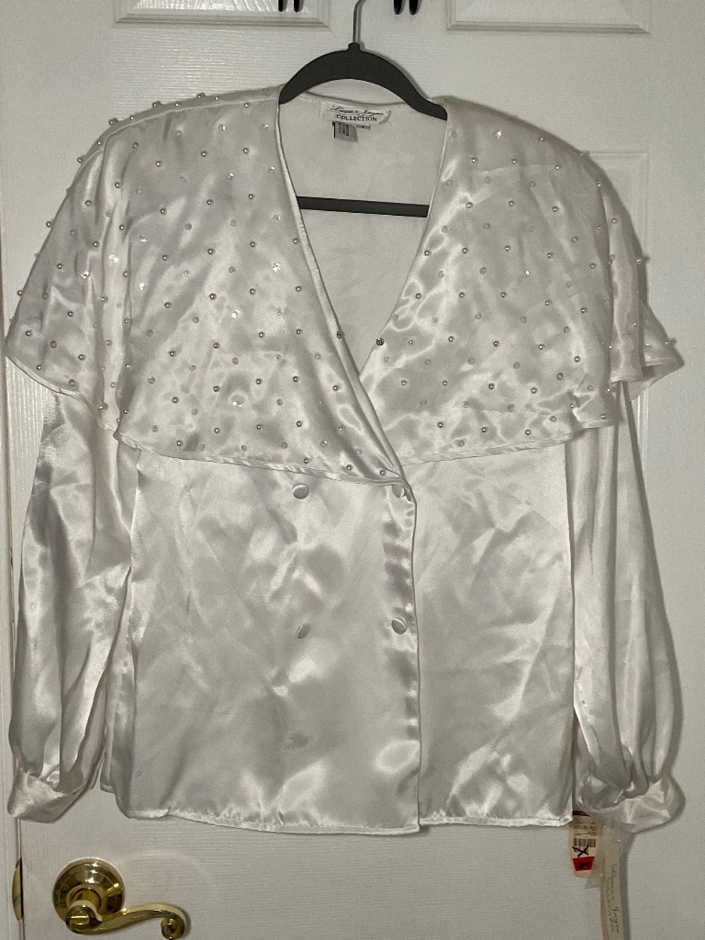 Laura & Jayne Collection 1990s White Long Sleeve Beaded Top Size 8